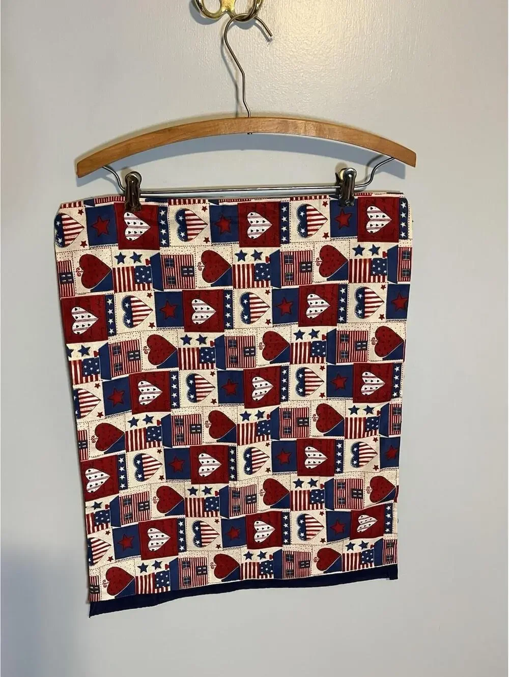 Vintage Handmade Red White Blue Flag Hearts Fabric Pillow Case S 90s patriotic